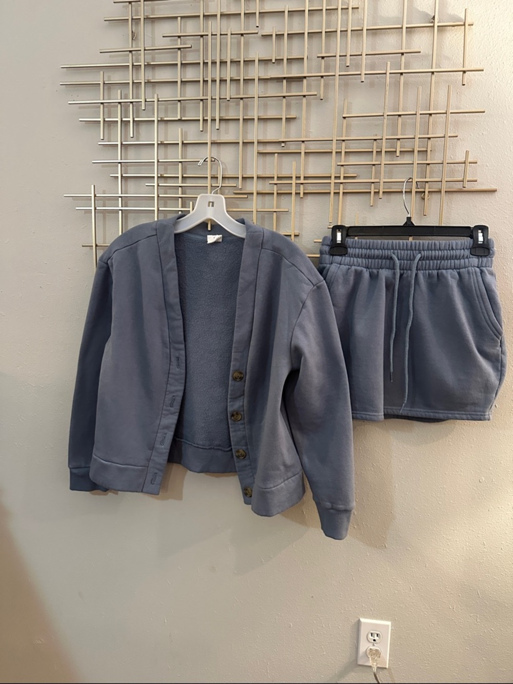 Cozy Slate Blue Cardigan and Drawstring Skirt Set
